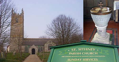 The parish of Sithney (sometimes called St. Bartholomew) is situated in the deanery and Hundred of Kerrier. It is bounded on the north by Crowan, on the east by Wendron and Helston and the Looe Pool which separates it from Gunwalloe, on the south by the sea, and on the west by Breage. It is named after the patron saint of the church, who chose to be the patron saint of mad dogs (in preference to young women).