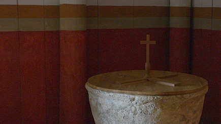 Just around the corner of the front double door at the church at Mission San Luis.  Natural light only.  Any idea what this is?  I'm guessing it's where they stored the holy water.  (2005)