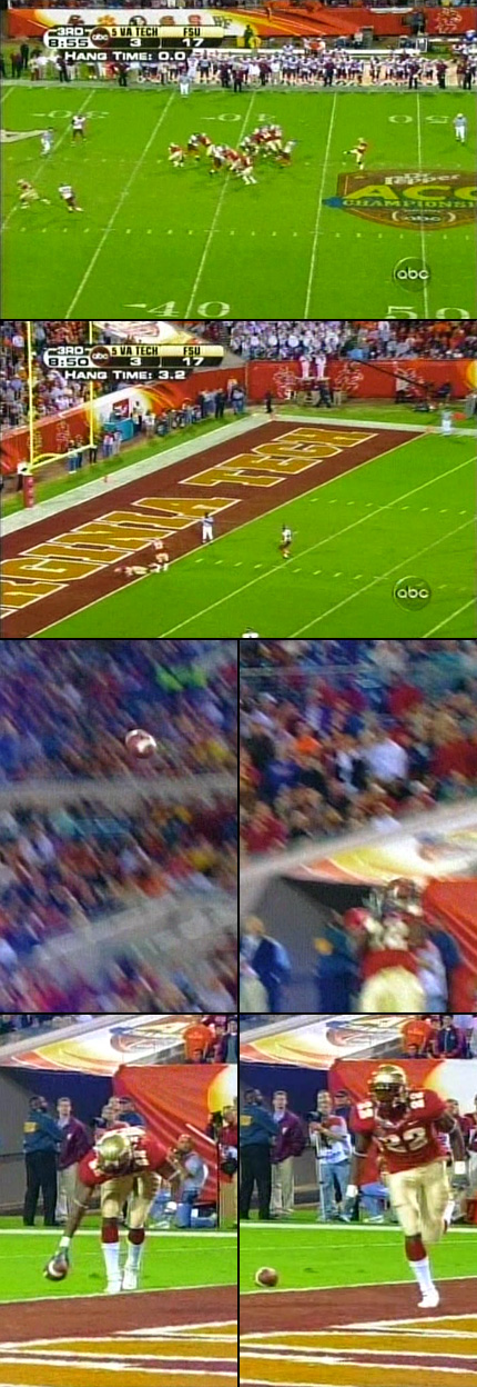 The perfect punt.  Screen captured from the inaugural ACC Championship game between Florida State and Virginia Tech on December 3rd, 2005.  (2005)