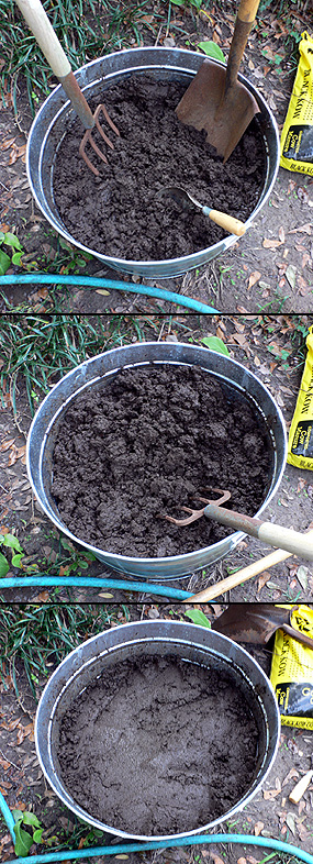 Various stages of the manure being prepared for the tuber.  (2006)