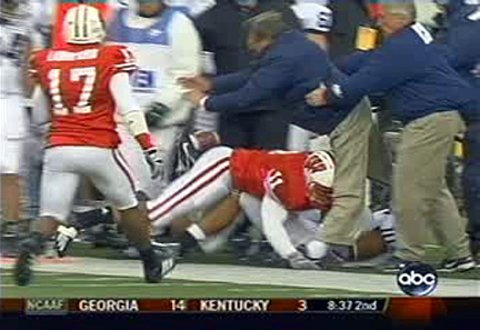 Most squirmingly clear image of the injury Joe Paterno suffered in the third quarter of the Wisconsin game last weekend.