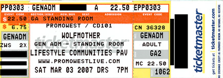 My ticket for WolfMother!