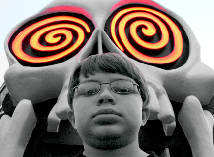 Alex in front of The Vortex at Little Five Points.