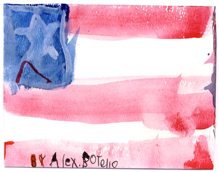 An early Alex watercolor masterpiece  From his Patriotic Period.  Created for his father, Ray.  (2007)