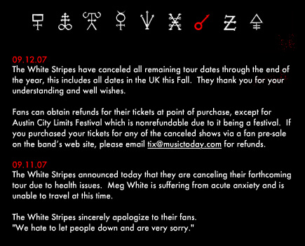 Message posted in the News section of The White Stripes official web site.