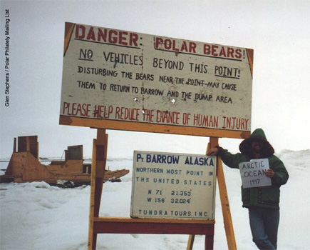 Polar bear warning sign at Point Barrow.  (1997)