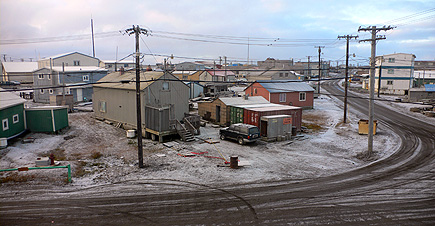 View of Barrow from the window at the end of the hall on the second floor of the Top of the World hotel.  (2007)