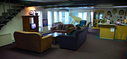 The hotel lobby at the Top of the World hotel in Barrow, Alaska.  (2007)
