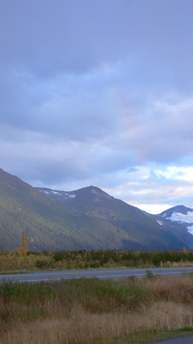 Barely visible rainbow somewhere between Anchorage and Seward.  (2007)
